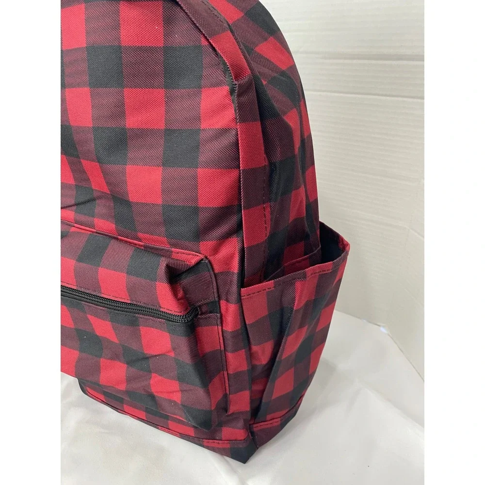No Boundaries Backpack Unisex One Size Red Black Buffalo Plaid Laptop Sleeve 16.